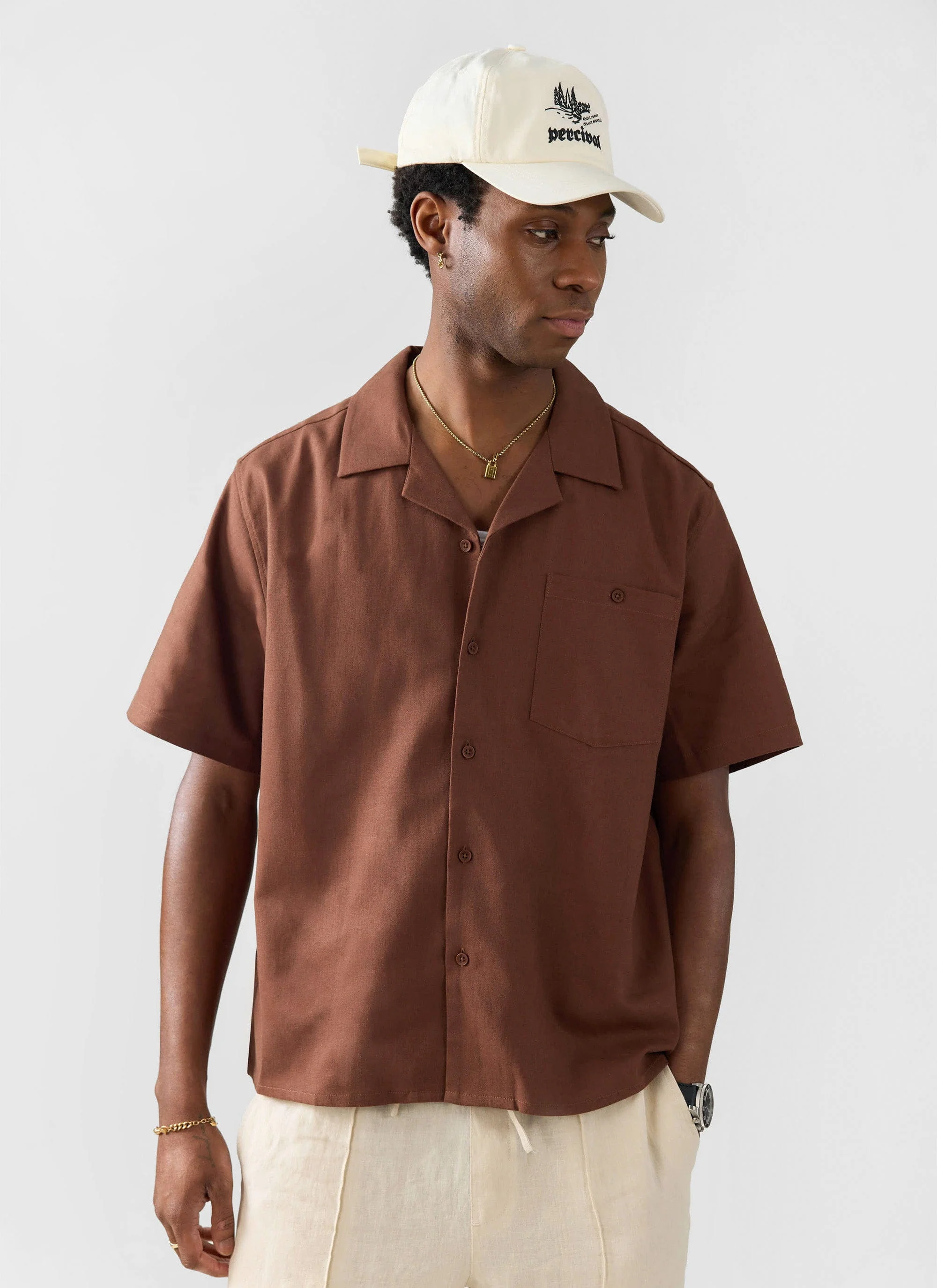 Short Sleeve Cuban Shirt | Linen | Brown - Image 5
