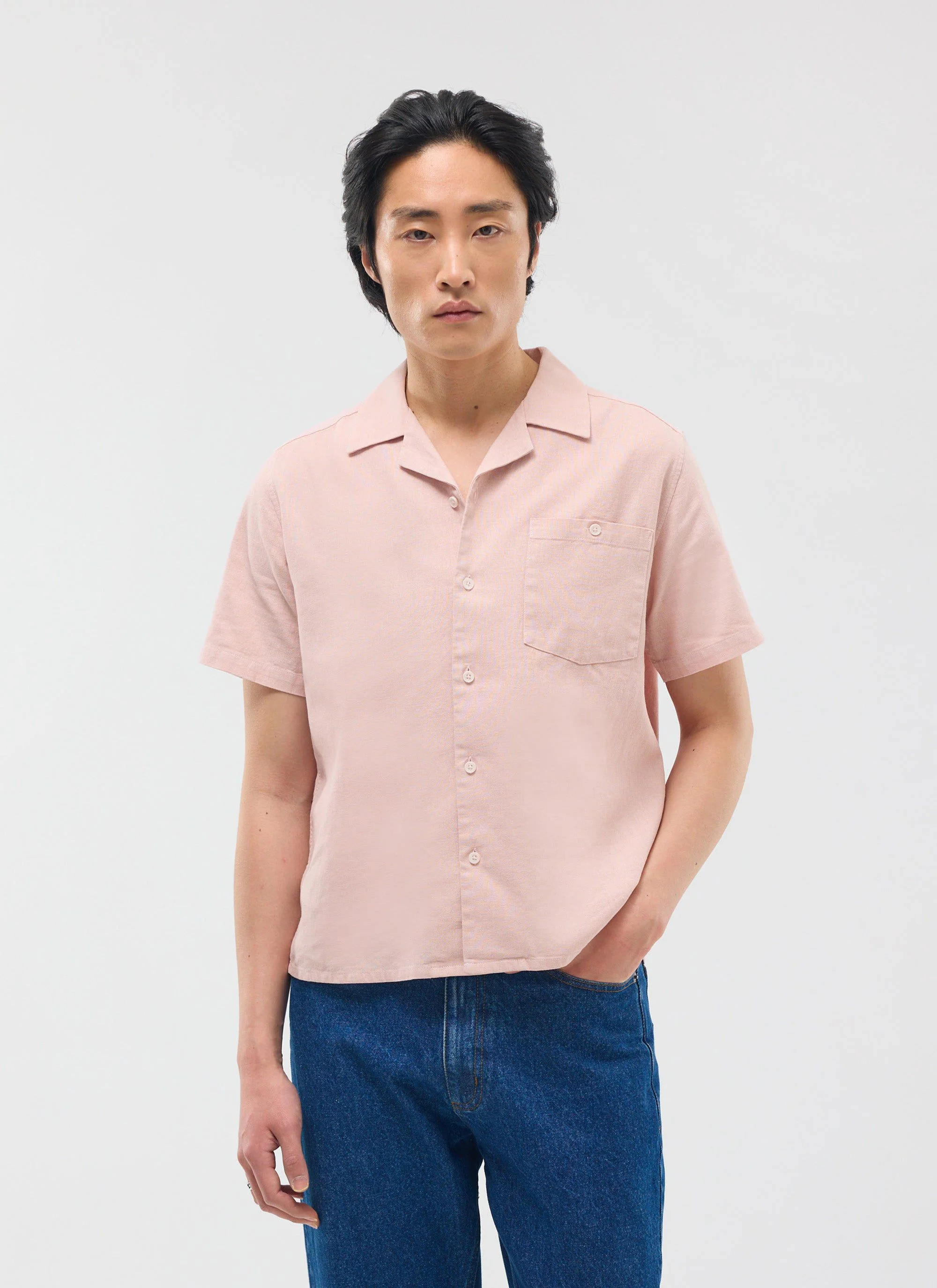 Short Sleeve Cuban Shirt | Linen | Dusty Pink - Image 2