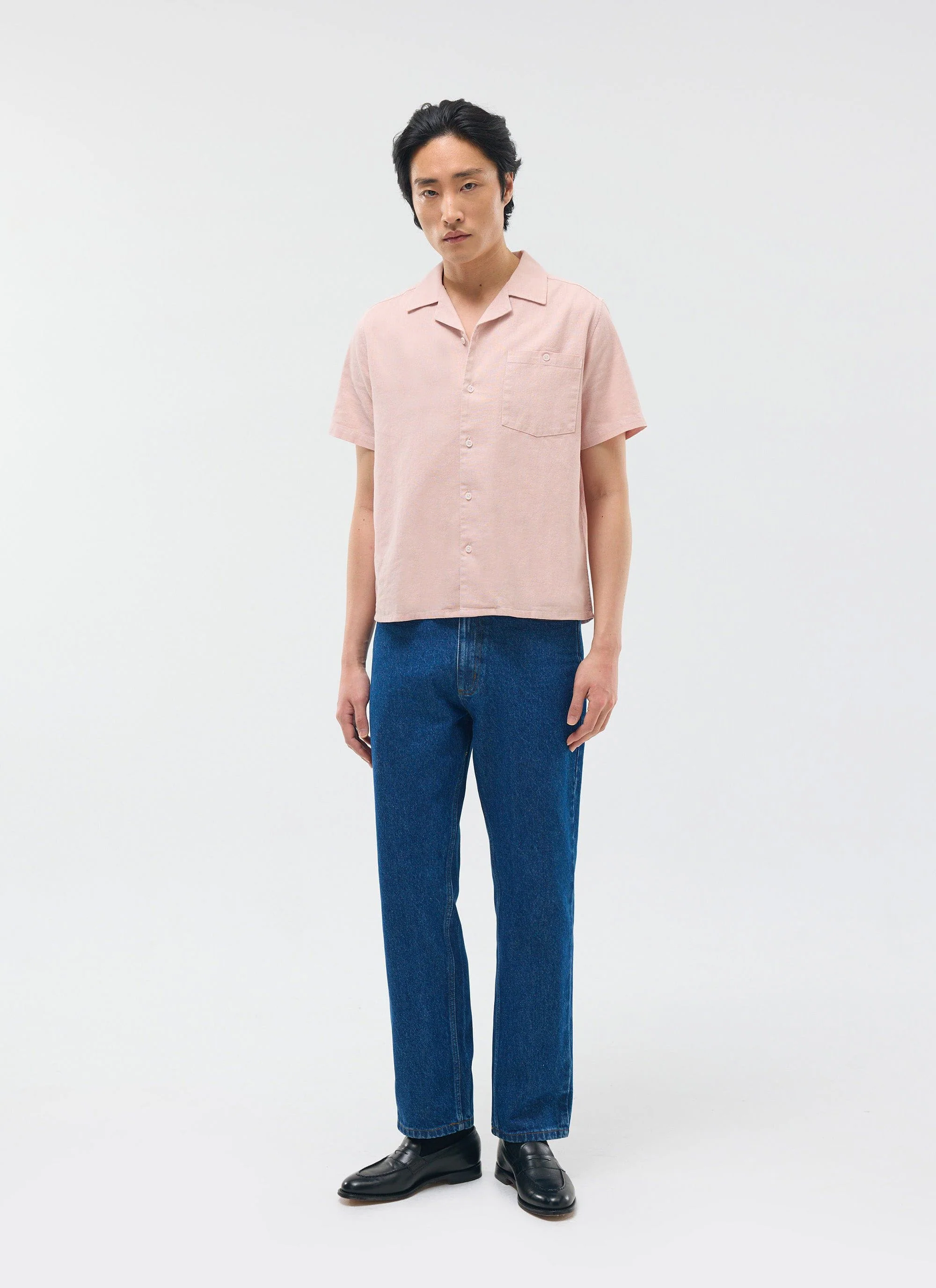 Short Sleeve Cuban Shirt | Linen | Dusty Pink - Image 3