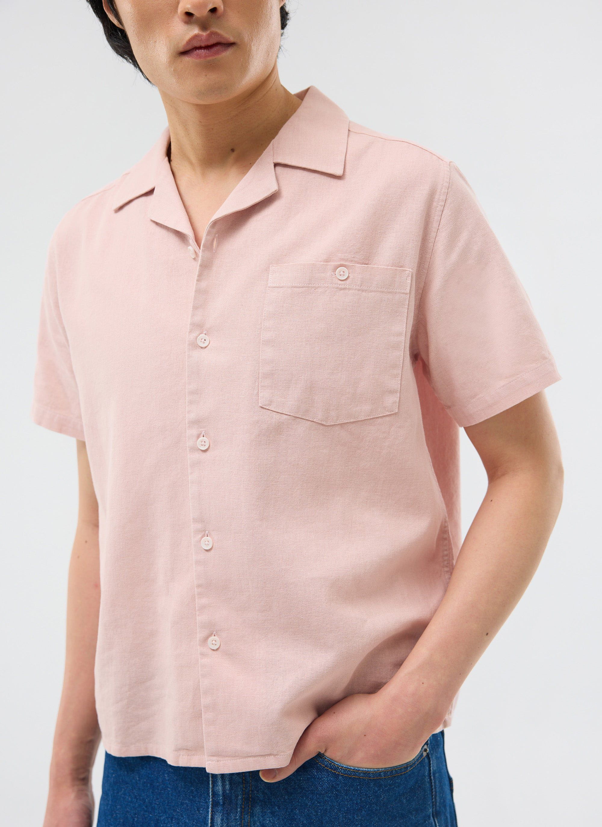 Short Sleeve Cuban Shirt | Linen | Dusty Pink - Image 7