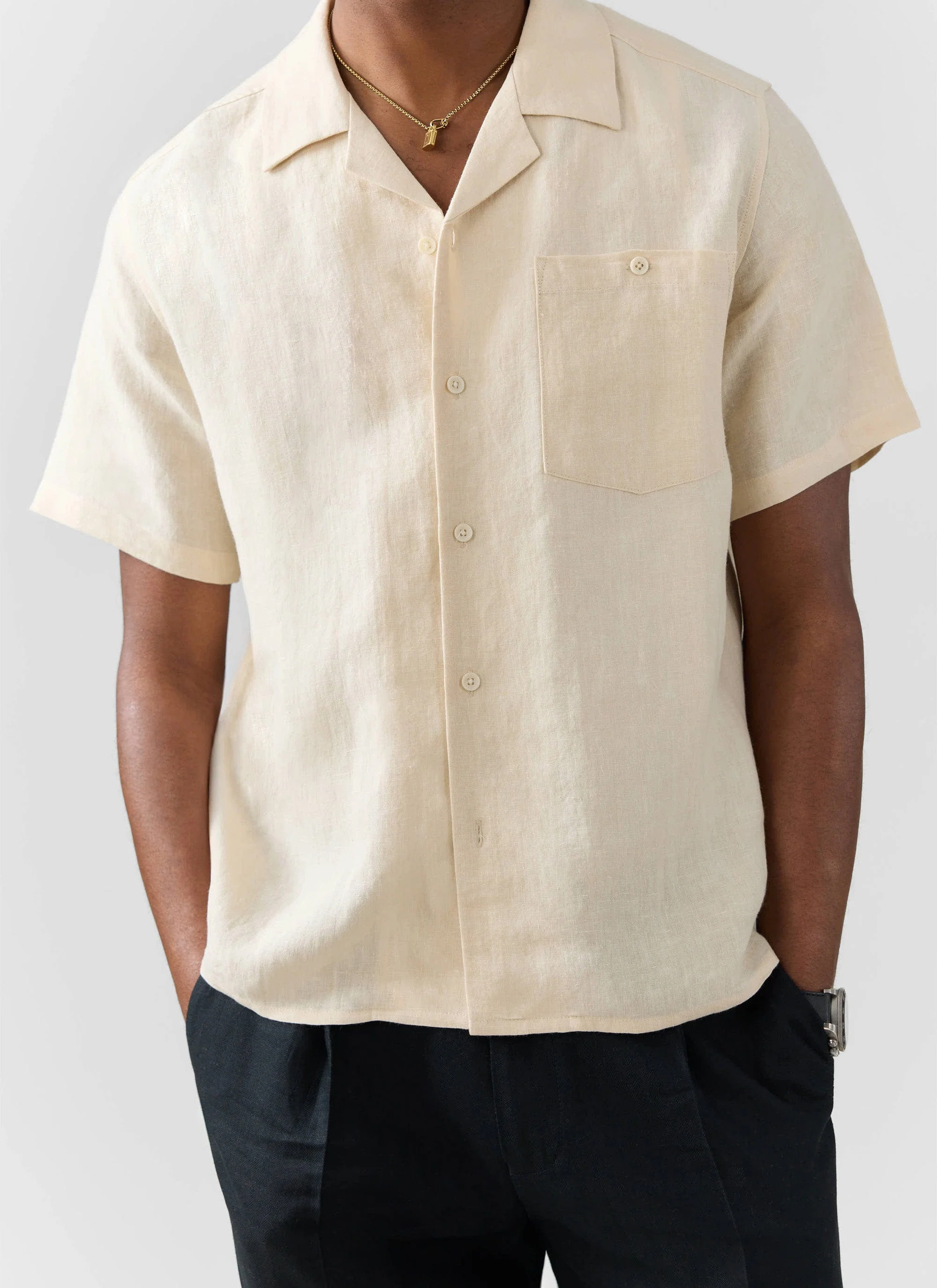 Short Sleeve Cuban Shirt | Linen | Cream - Image 3