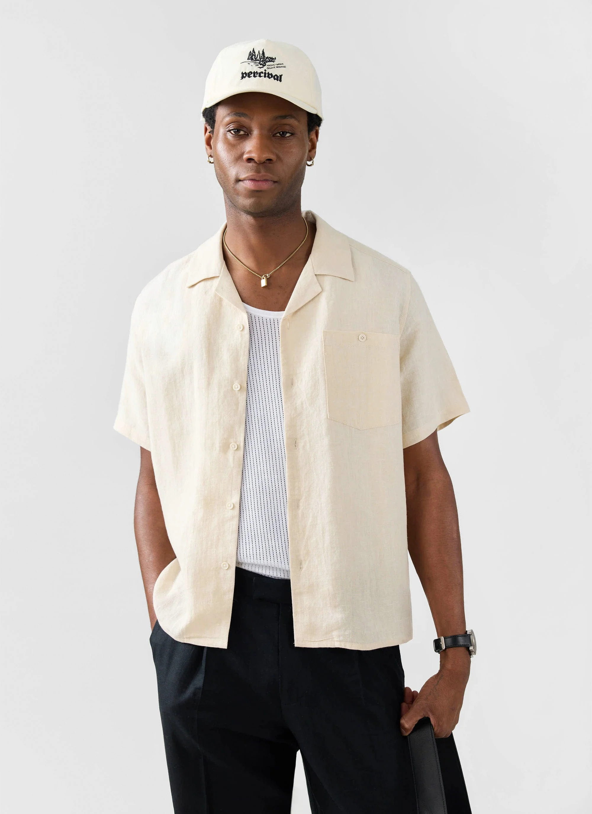 Short Sleeve Cuban Shirt | Linen | Cream - Image 4