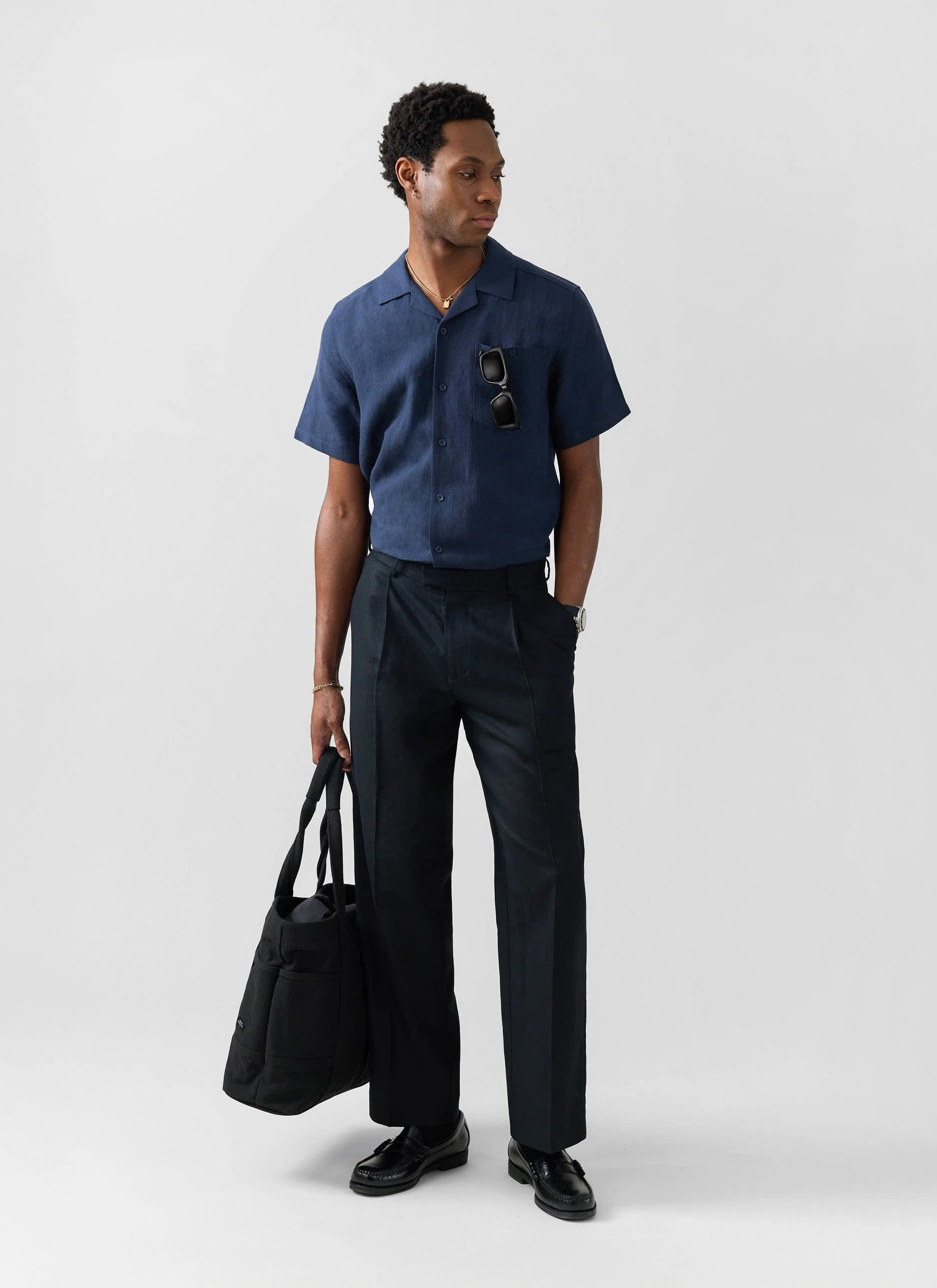 Short Sleeve Cuban Shirt | Linen | Navy - Image 4
