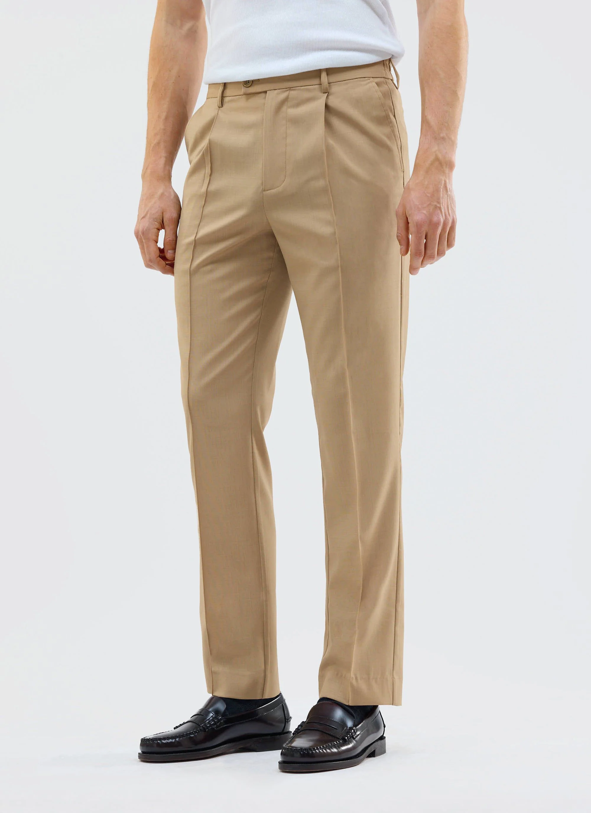 Tailored Elasticated Waist Trousers | Cotton | Tan - Image 2