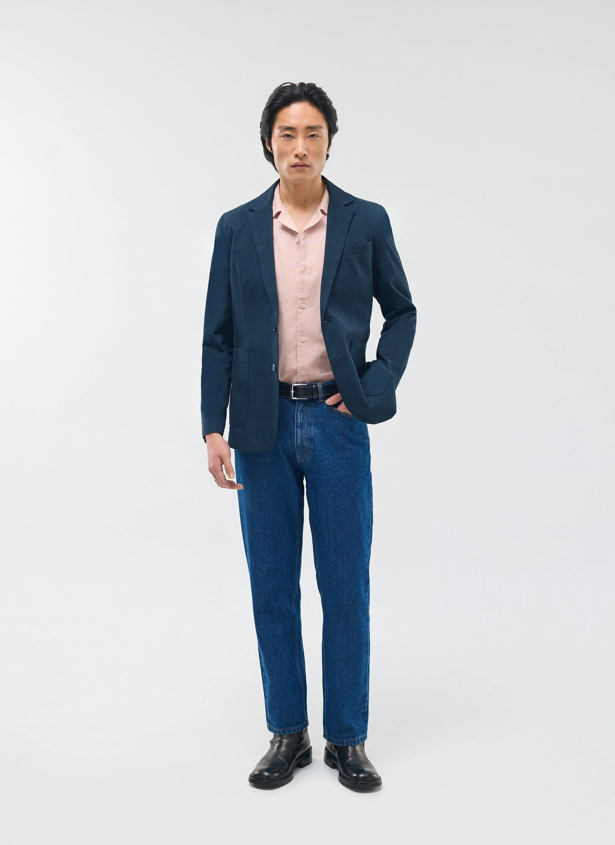 Tailored Seersucker Blazer | Navy - Image 6