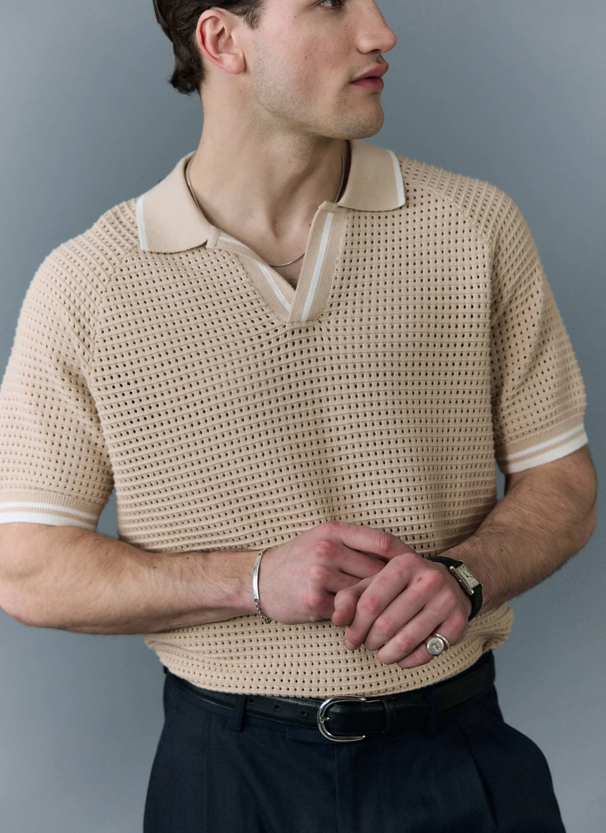 Tennis Boxy Knitted Polo | Cotton | Ecru - Image 3