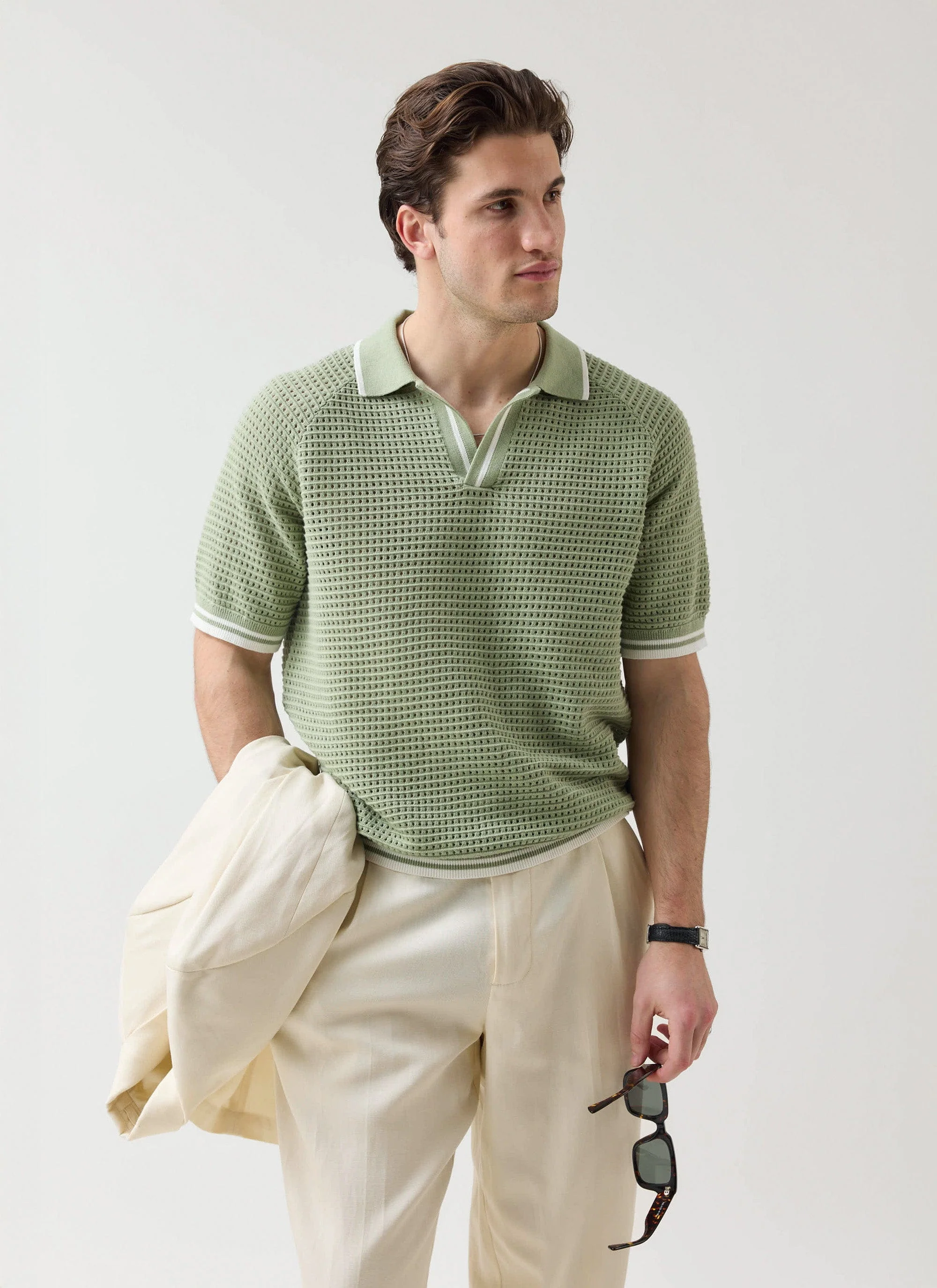 Tennis Boxy Knitted Polo | Cotton | Sage - Image 6