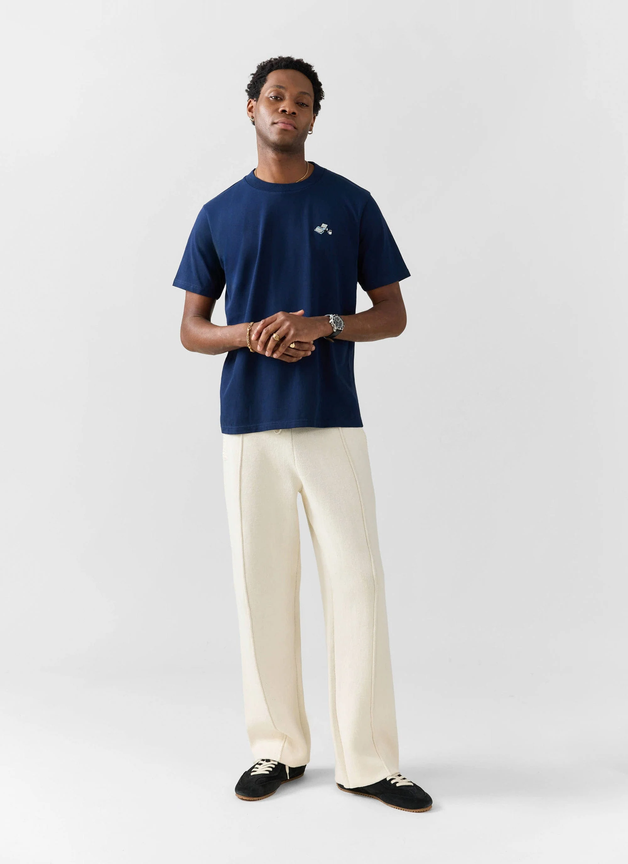 Typewriter Embroidered T Shirt | Organic Cotton | Navy - Image 4