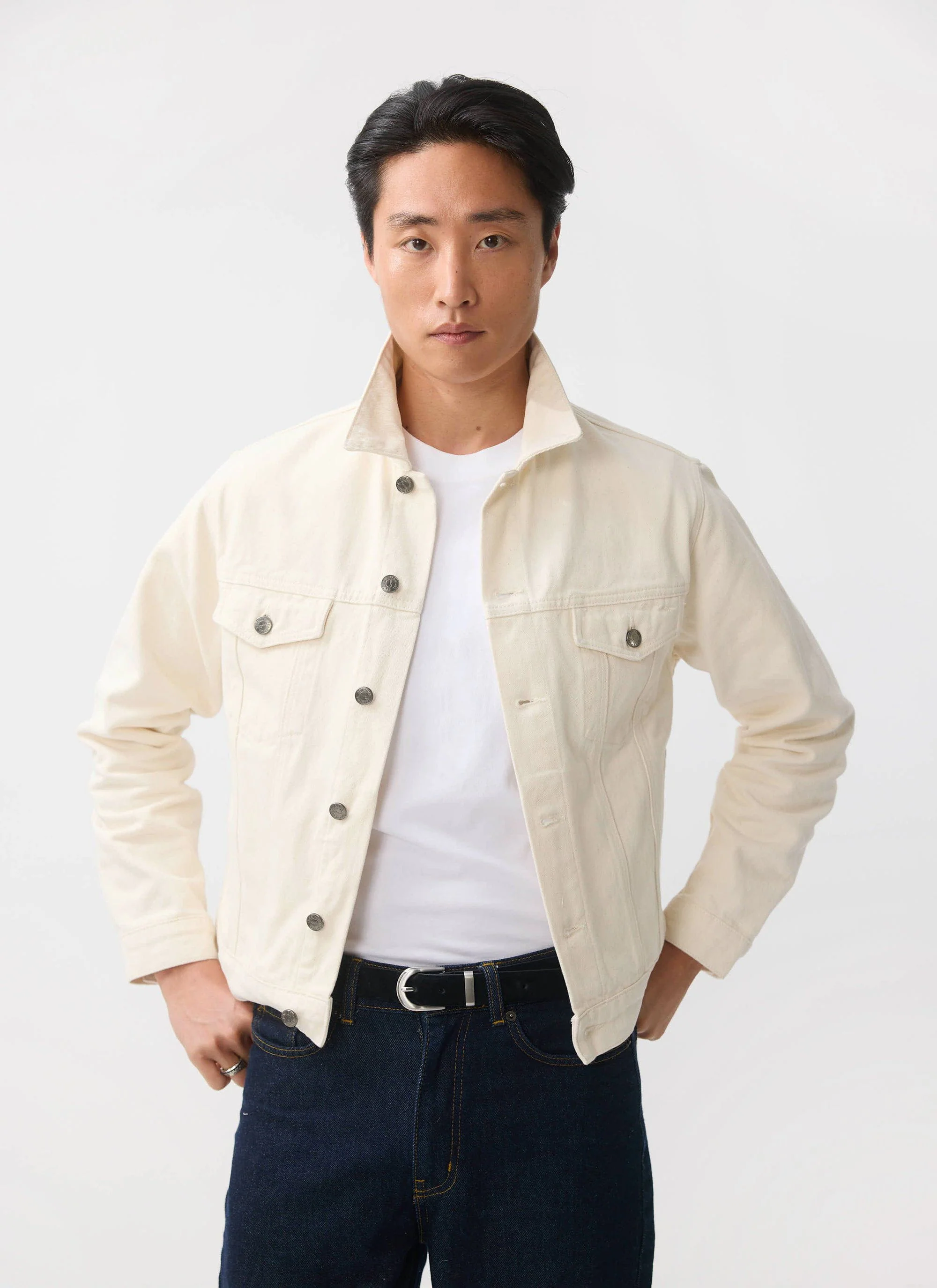 Western Trucker Jacket | Denim | Ecru - Image 2