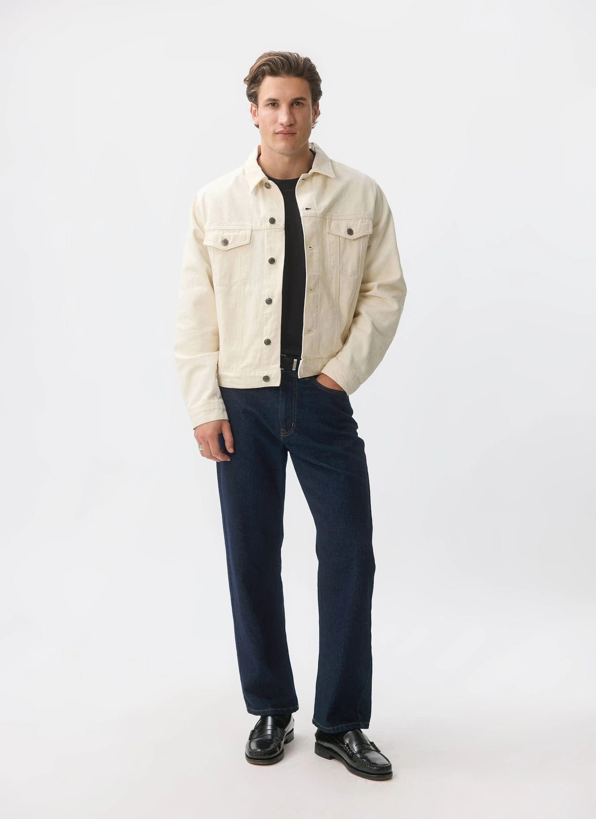 Western Trucker Jacket | Denim | Ecru - Image 5