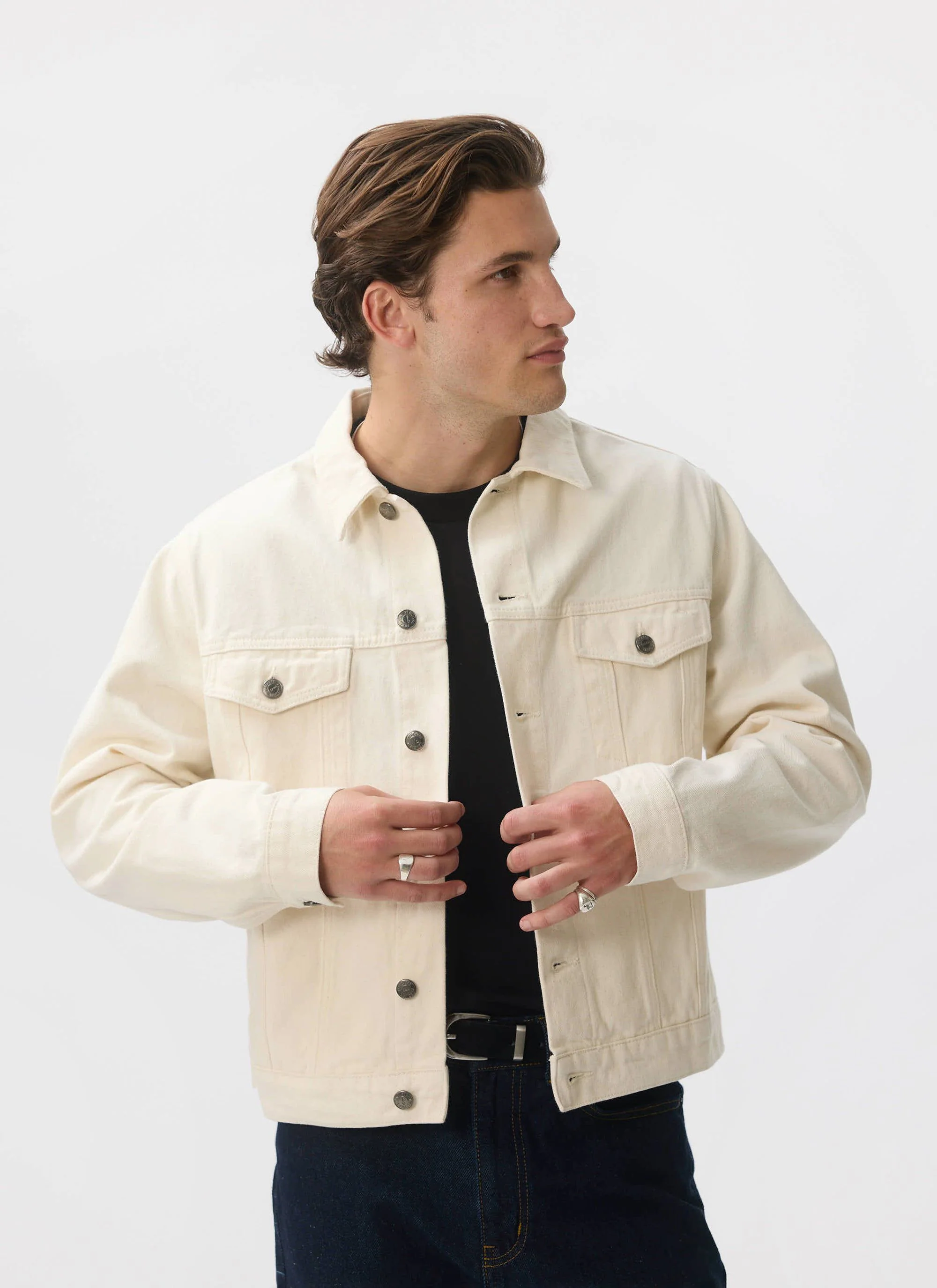Western Trucker Jacket | Denim | Ecru - Image 6