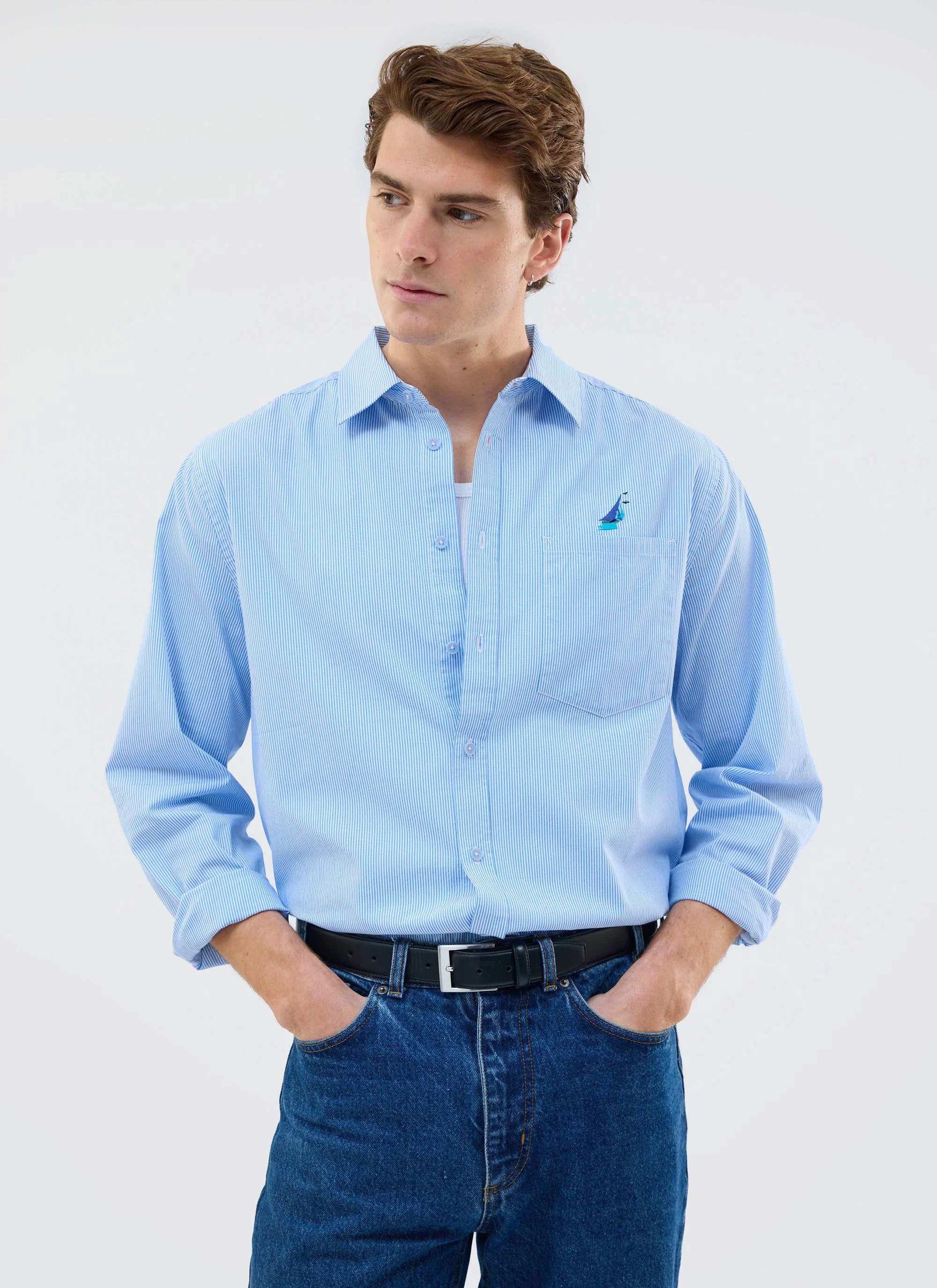 Yacht Stripe Oversized Shirt | Cotton | Blue - Image 2